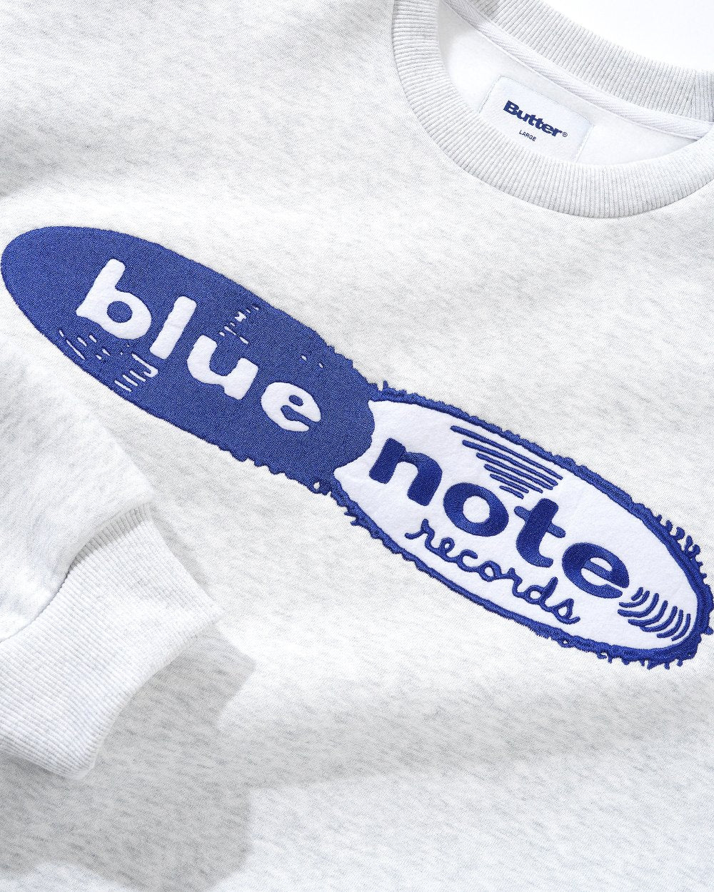 Blue Note x Butter Goods - Records Logo Felt Applique Crewneck Ash detail