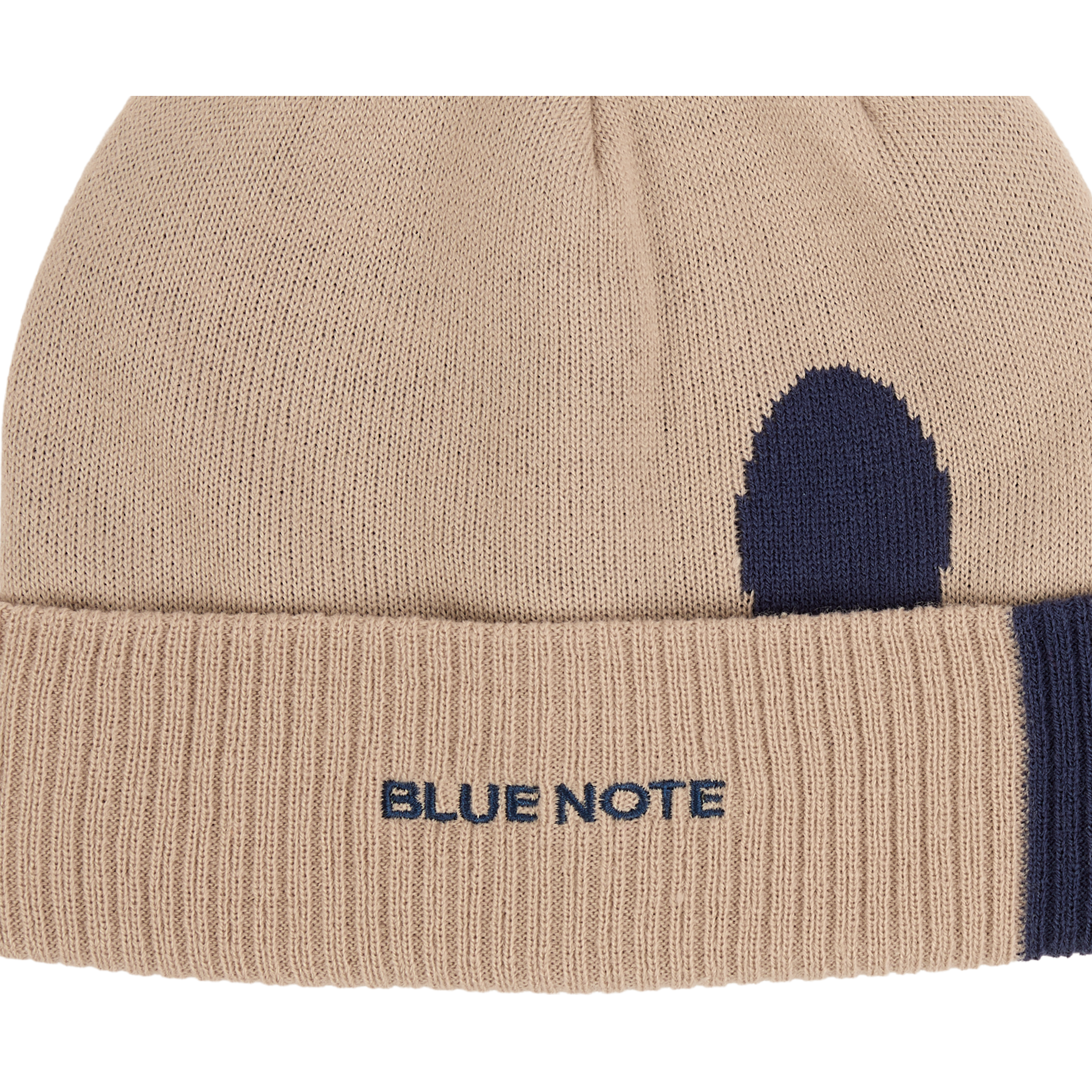 Tan Blue Note Beanie Detail